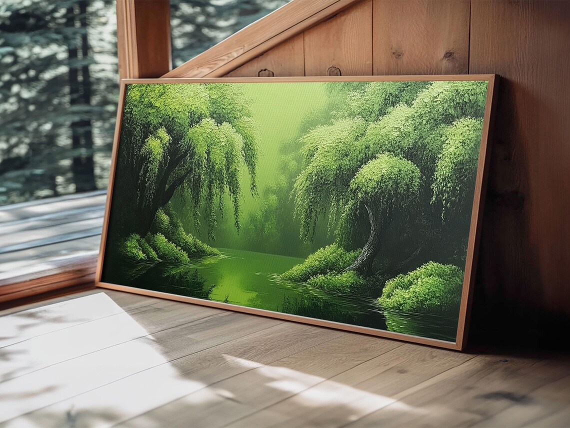 Willow Grove Framed Print Tranquil Forest Landscape Wall Art Sage Green Rustic Home Decor Above Bed Nature Art - Image 2