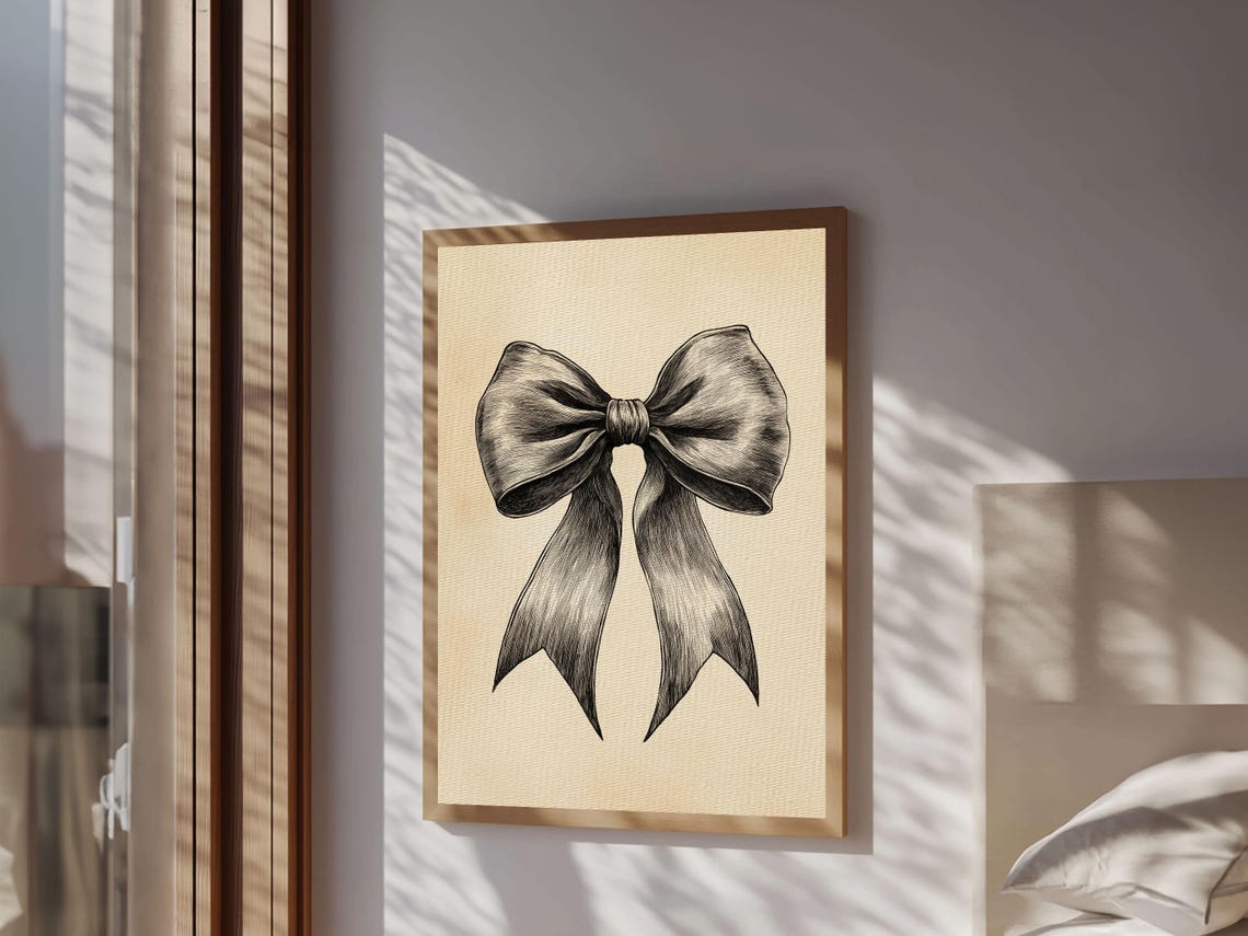 Elegant Satin Bow Sketch Minimalist Christmas Boho Wall Art Poster - Image 3