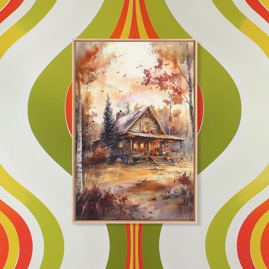 Rustic Autumn Woods Log Cabin Fall Foliage Warm Watercolor Poster - Image 4