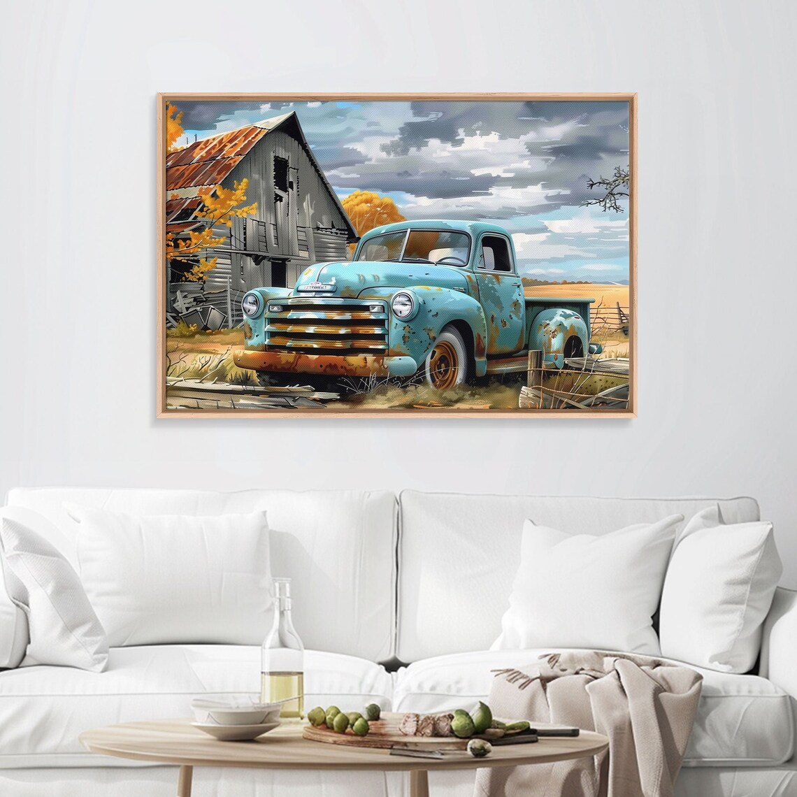 Rusty Teal Vintage Pickup Truck Old Barn Wheat Field Country Art Print - Image 6