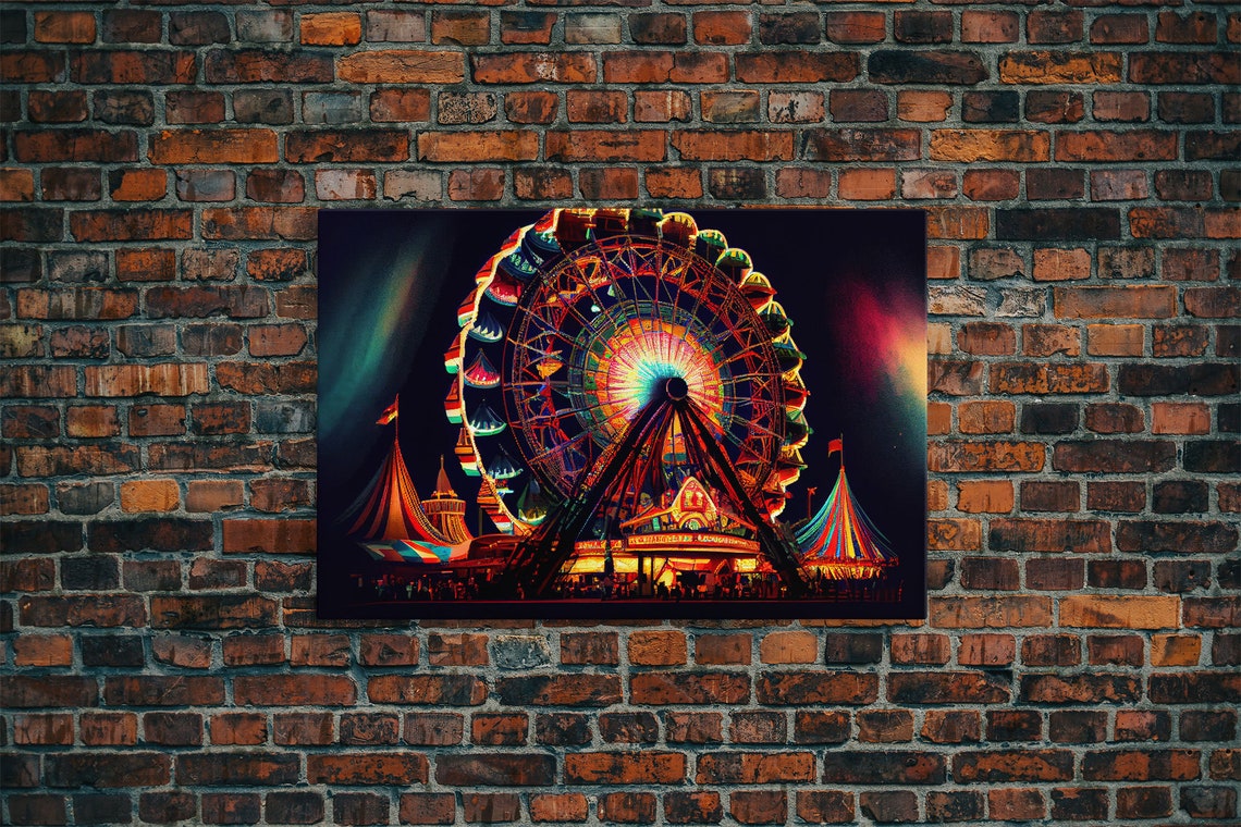 Neon Ferris Wheel Carnival Lights Night Sky Amusement Poster - Image 5