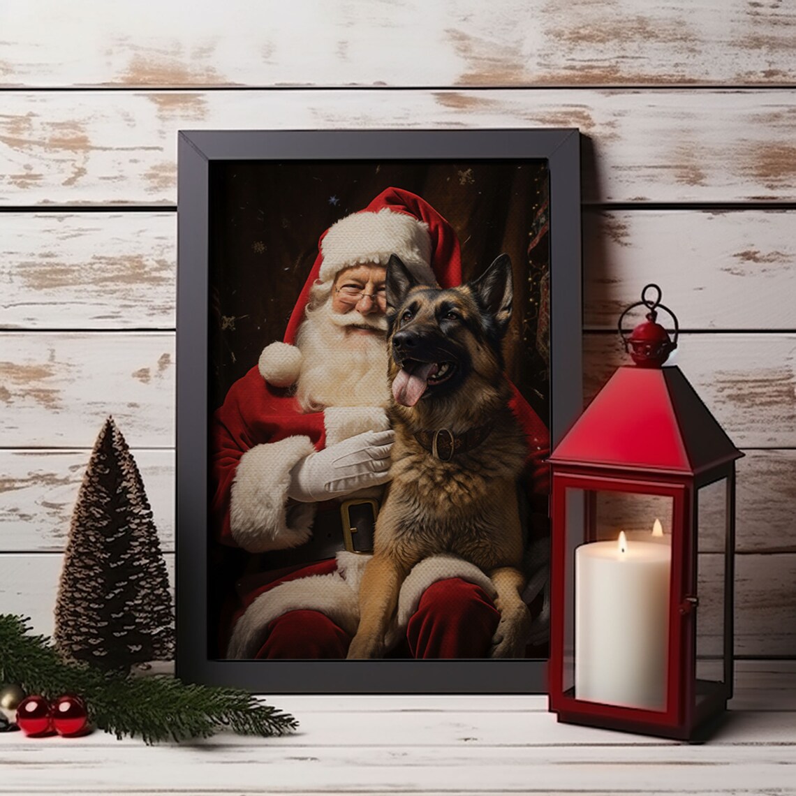 Santa Claus And His Belgian Malinois Christmas Wall Art Dog Gift Christmas Dog Winter Wall Art Santa Decor Santa Art Print Cute Dog - Image 5