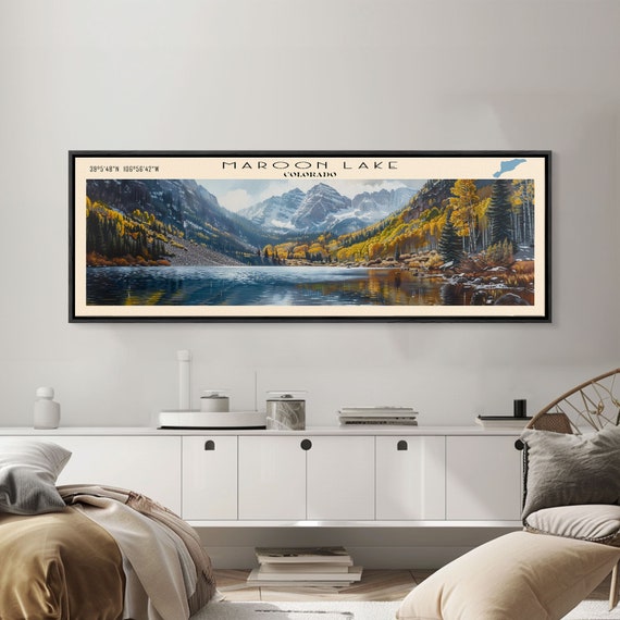 Maroon Lake Colorado Framed Print Lake House Decor Panoramic Wall Art Travel Poster Landscape Painting Living Room Decor