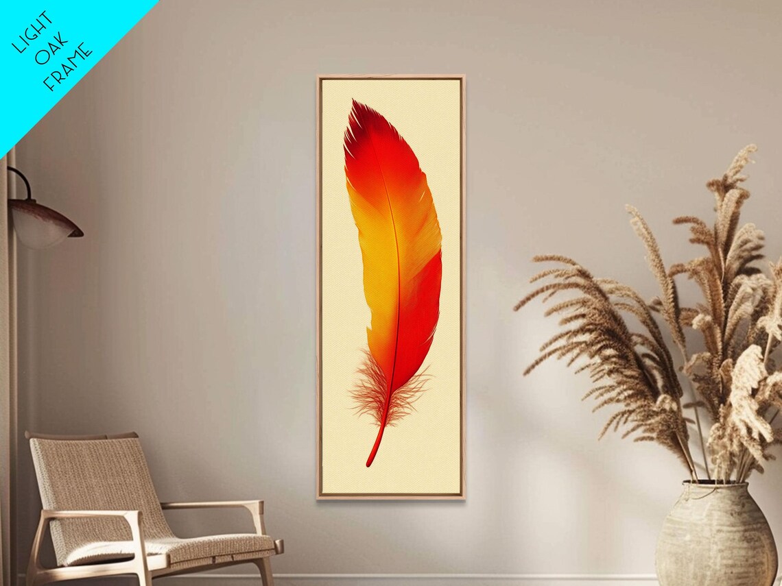 Vivid Red Orange Feather Minimalist Boho Feather Art Wall Poster - Image 5