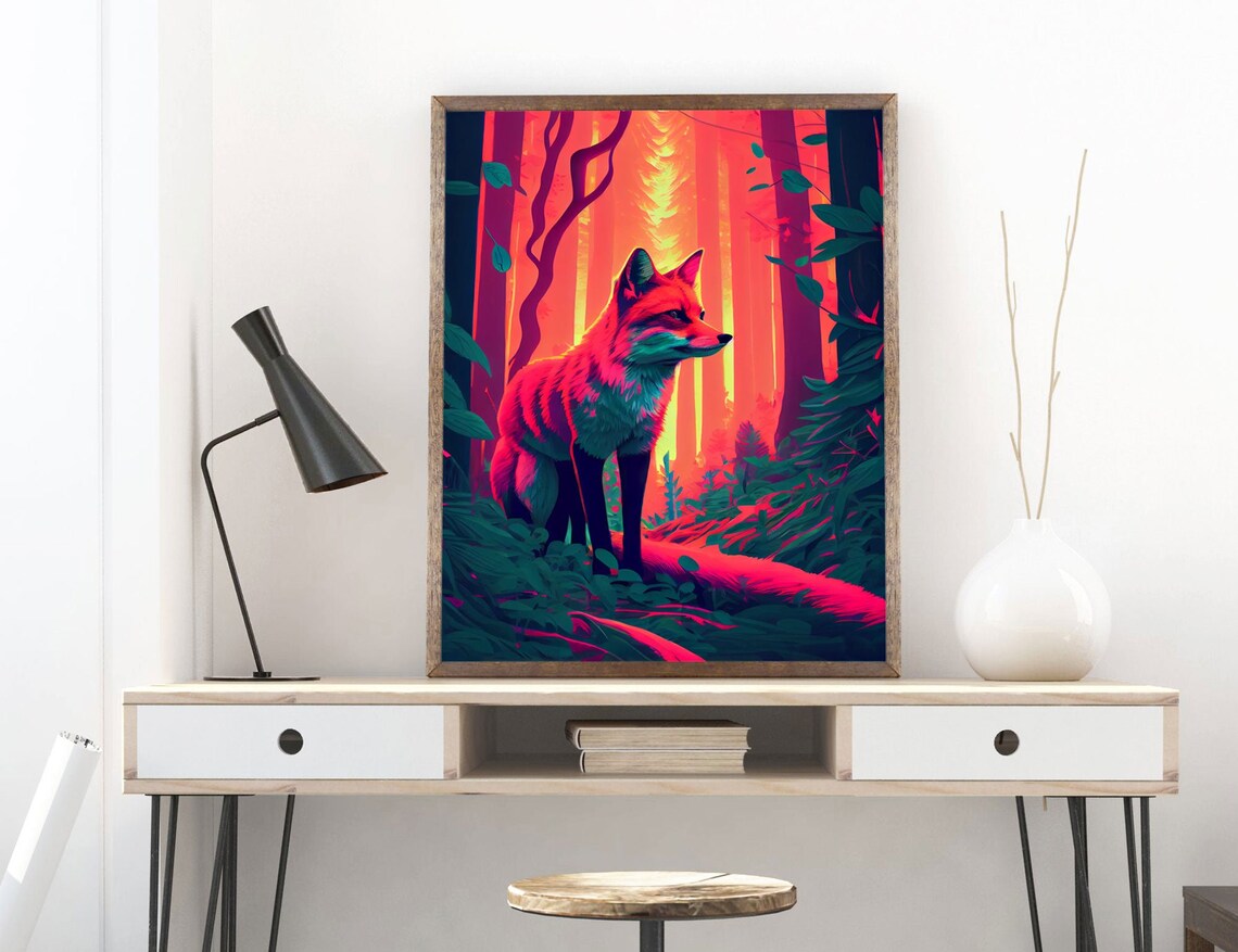 Fuchsia Fox in the Woods, Twilight Sunset Art Print - Image 5