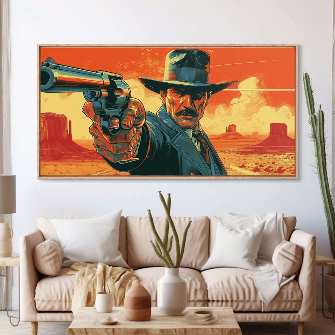 Retro Western Gunslinger Comic Pop Art Revolver Desert Sunset Poster - Image 3