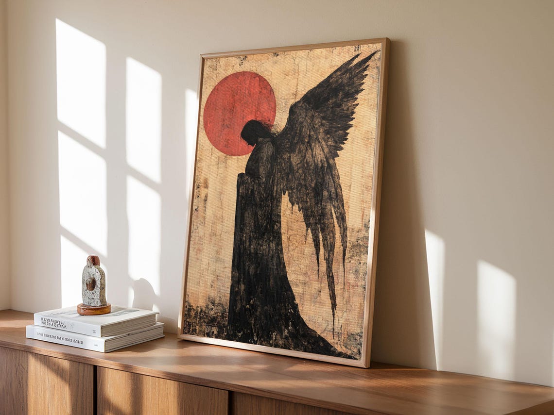 Dark Angel Silhouette Print Gothic Angel Art Prints Moody Abstract Artwork Dark Romance Wall Art Unique Gift Idea