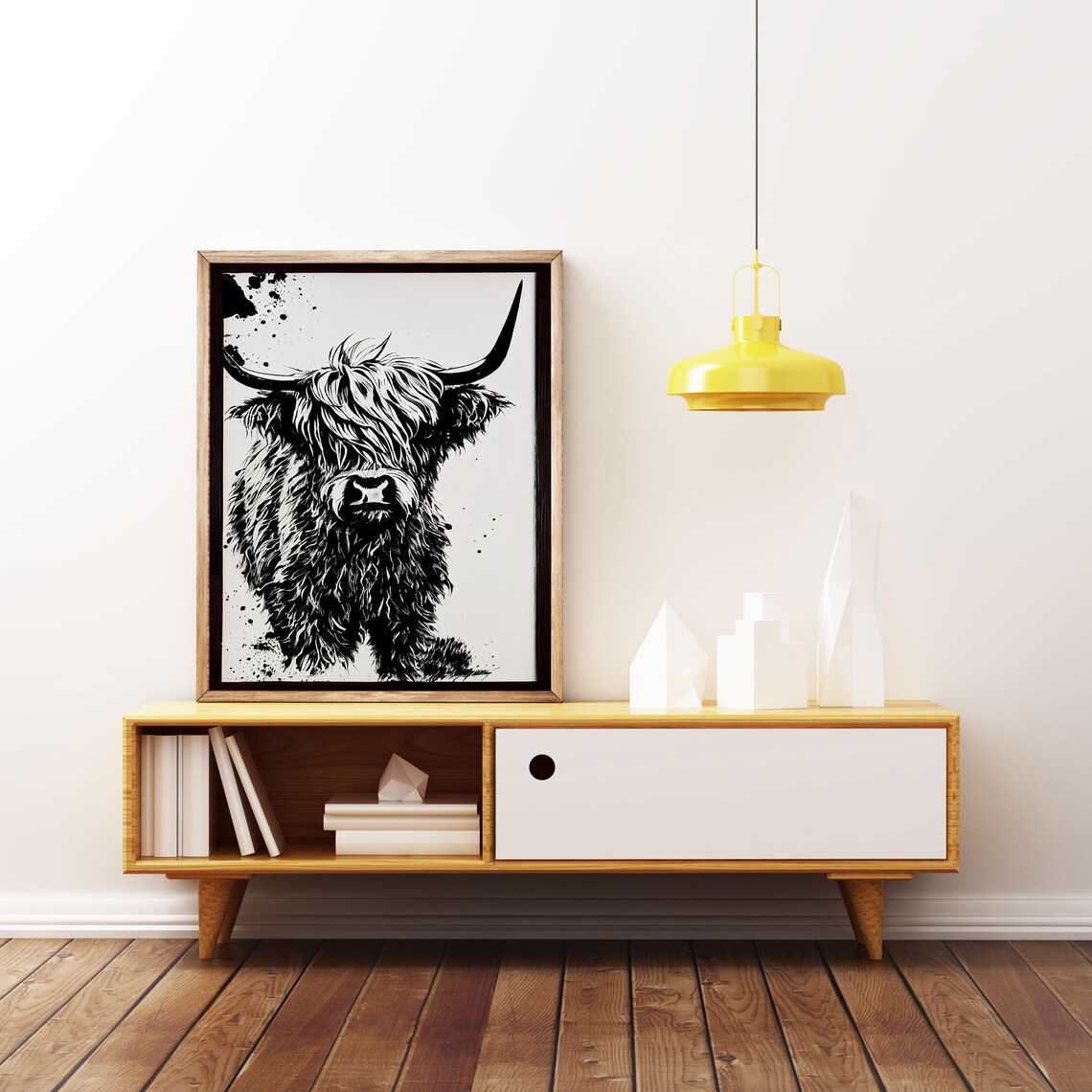 Highland Cow Sketch Ink Portrait Black White Shaggy Farm Poster - Image 2
