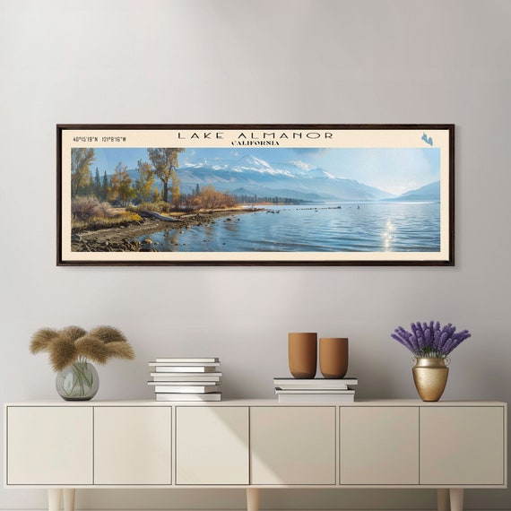 Lake Almanor Framed Print Panoramic Lake House Decor Wall Art Travel Poster Peaceful Lake Painting Nature Art