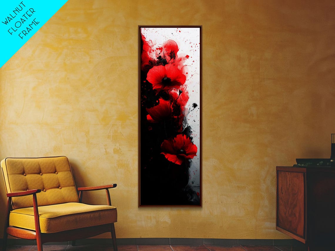 Red Poppies On Black Tall Vertical Dramatic Abstract Floral Art Poster - Image 5