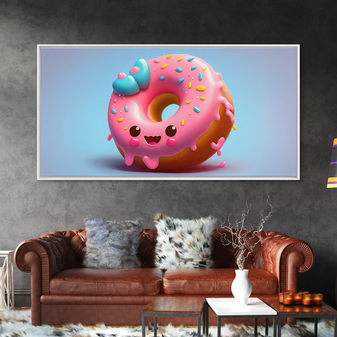 Kawaii Donut Art Framed Print Cute Kawaii Art Anime Style Wall Art