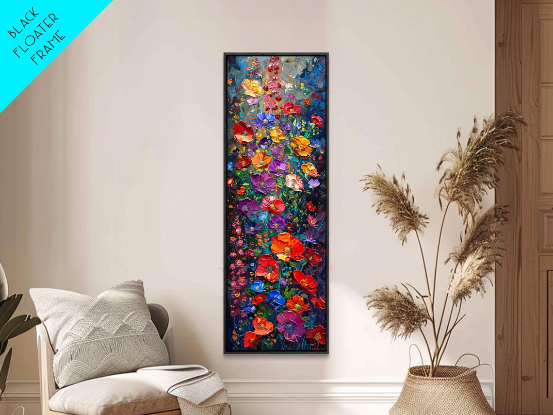 Colorful Impasto Floral Bouquet Bold Blooms Dark Canvas Art Poster - Image 5