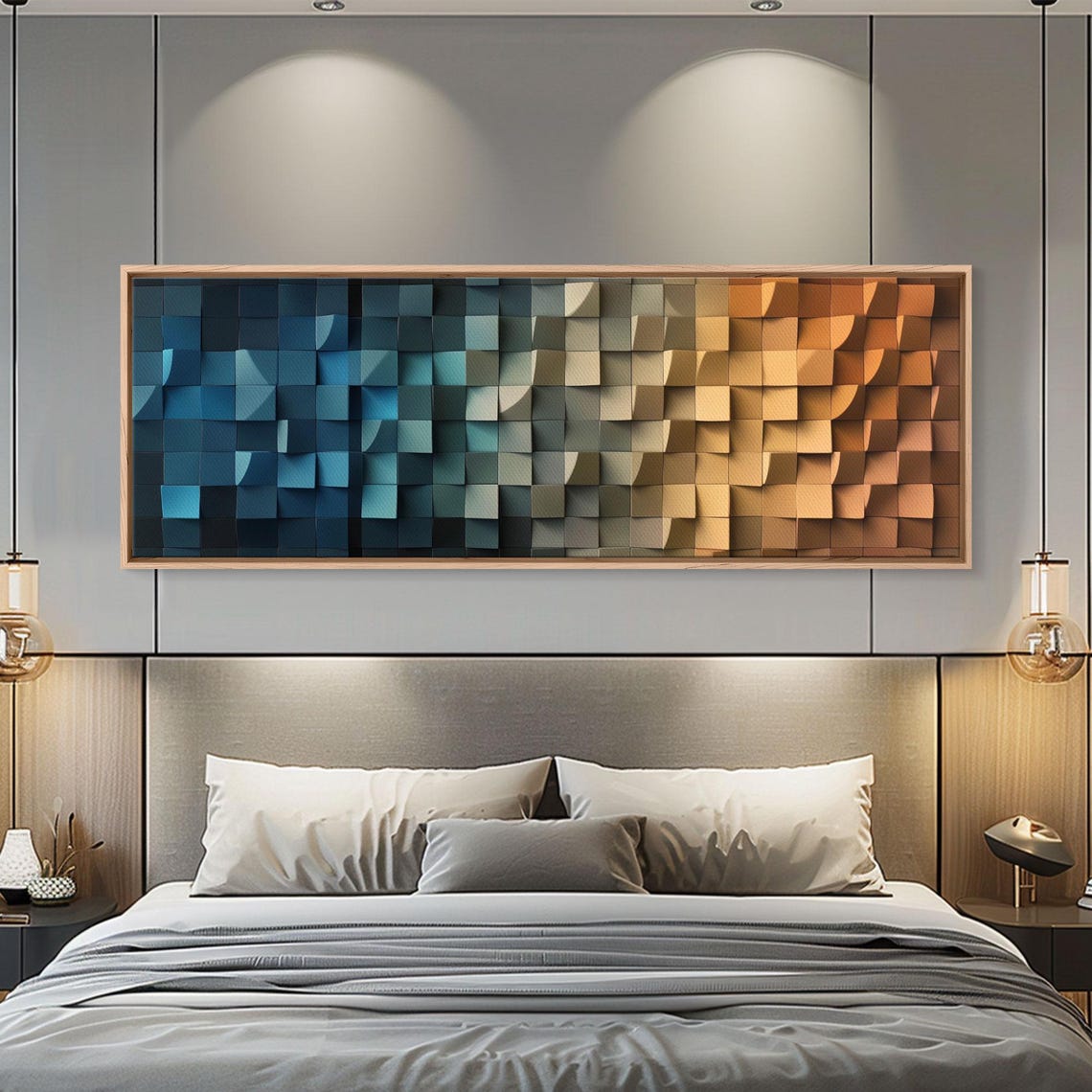 Waves Abstract Geometric Painting Wall Art Wood Framed Print Abstract Home Decor - Image 6