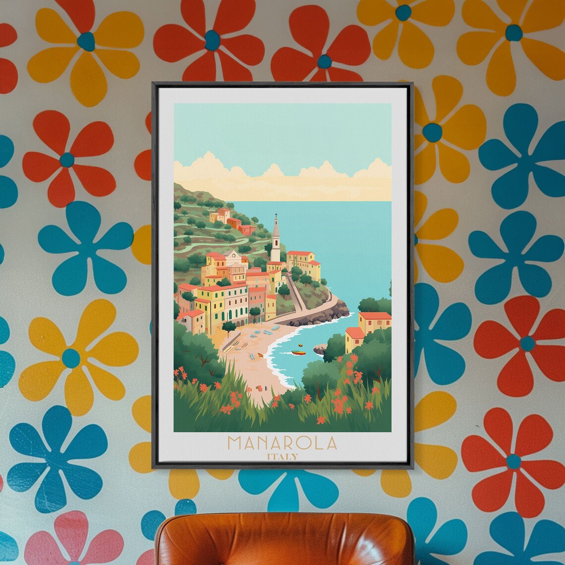 Manarola Italy Cinque Terre Colorful Cliff Village Beach Harbor Travel Poster - Image 3
