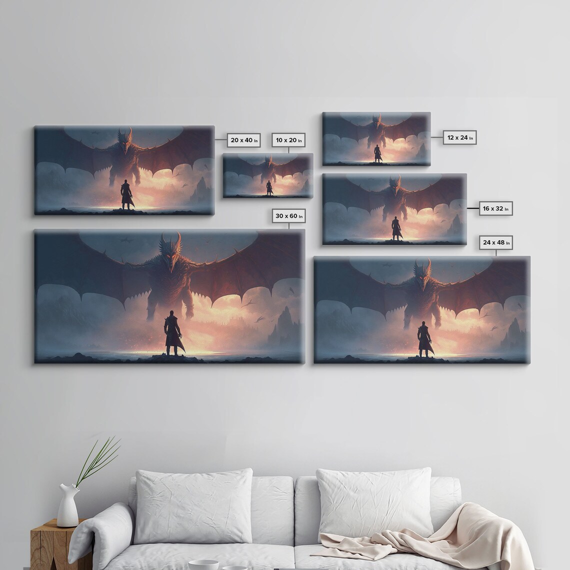 Warrior Facing Down a Dragon, Fantasy Art Print - Image 2