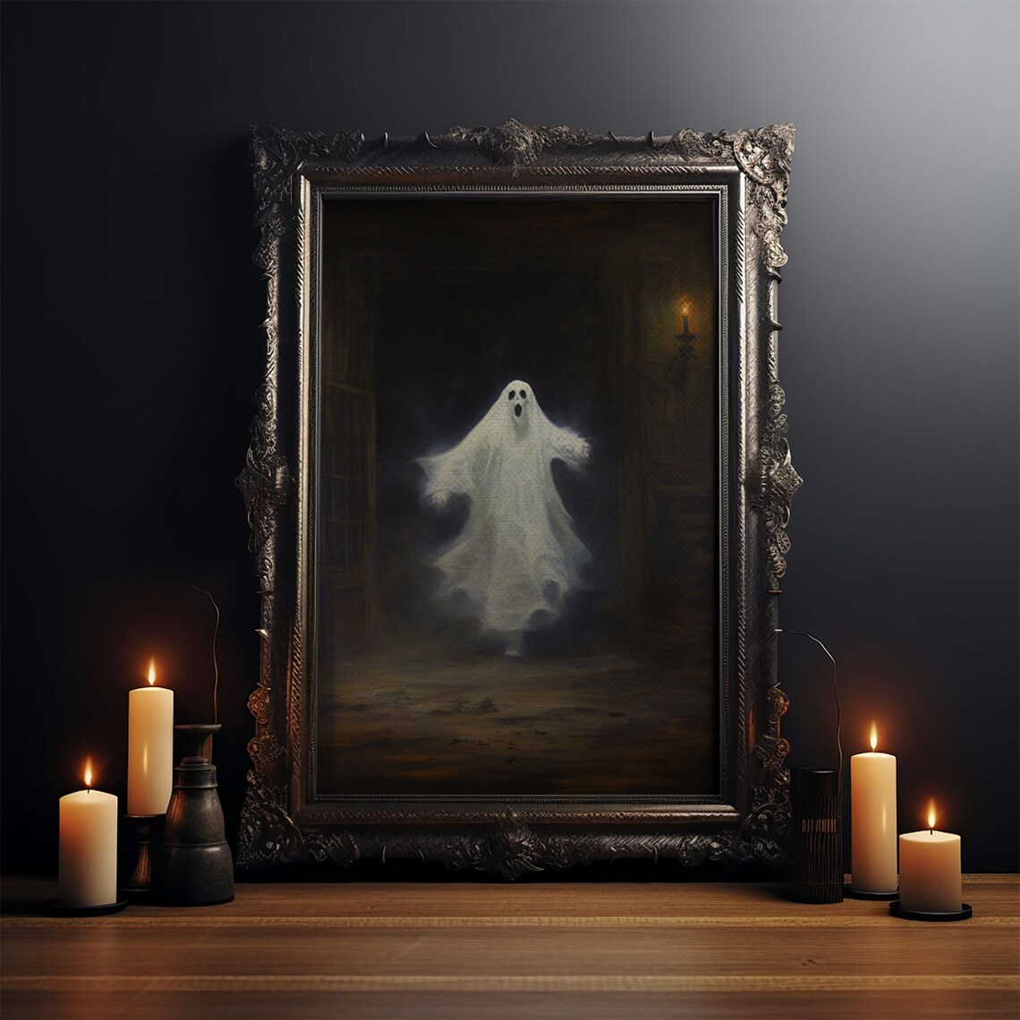 The Haunted Library, Spooky Gothic Victorian Halloween Art Print - Image 3