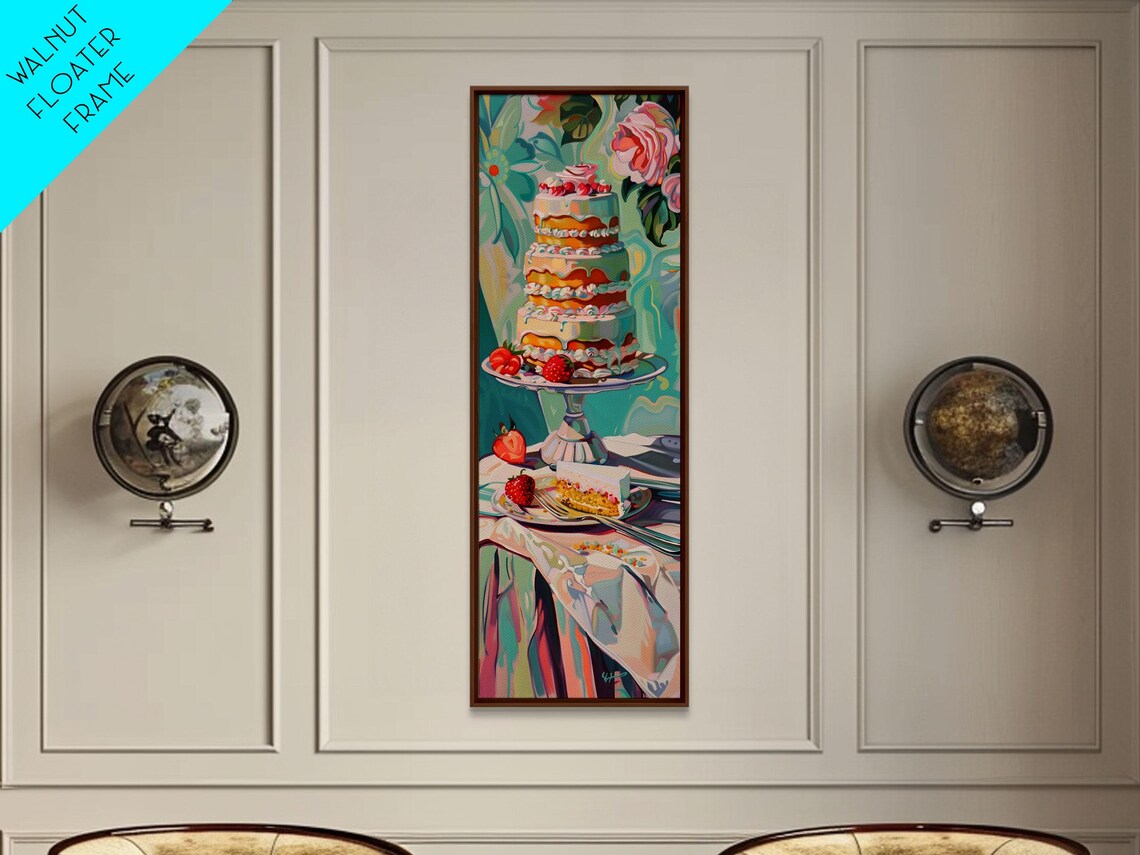 Colorful Layered Cake Strawberry Dessert Still Life Painting Poster - Image 5