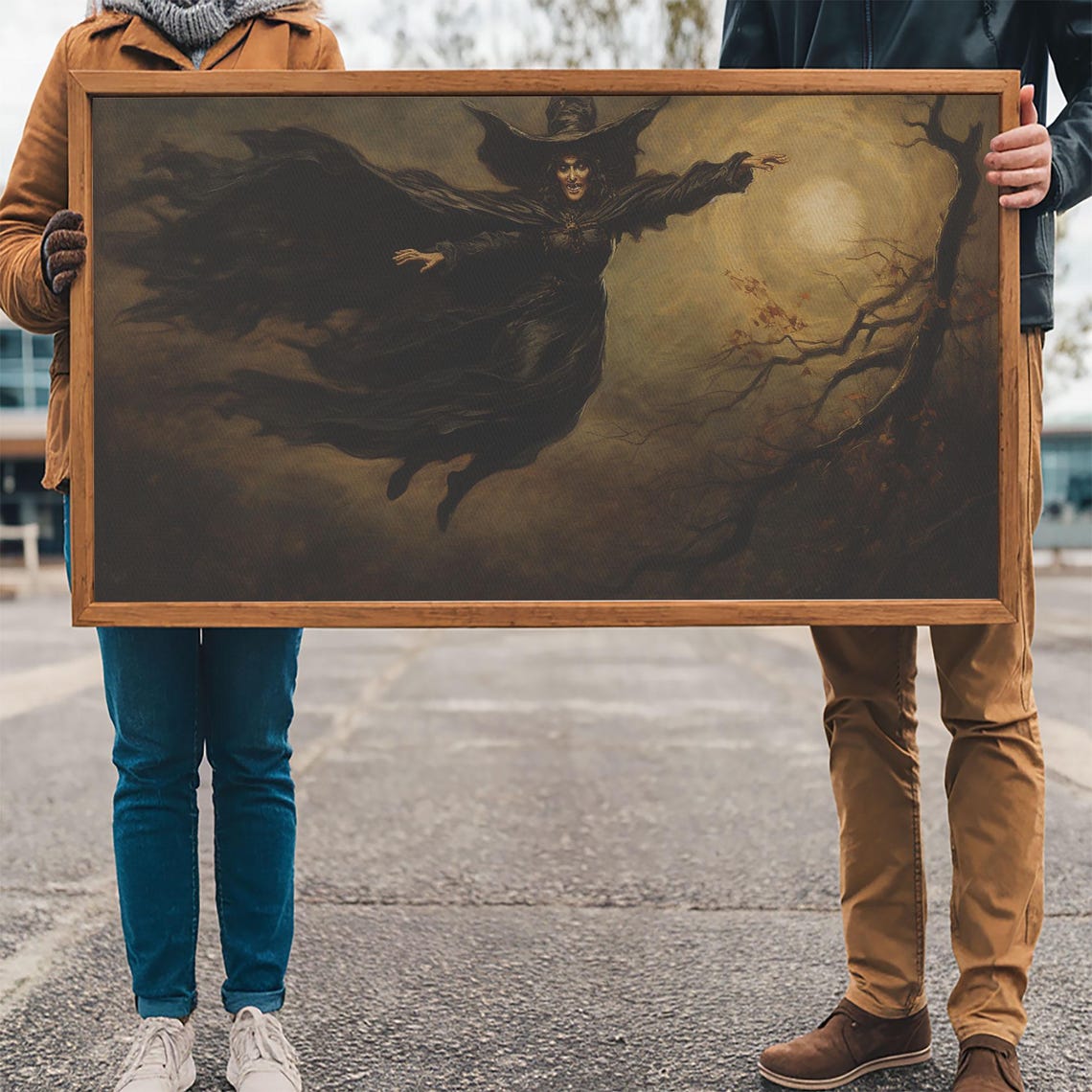 Flying Witch Swirling Stormy Night Sky Dark Cape Halloween Art Poster - Image 3