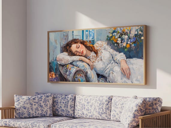 Decadent Young Woman Inspired Wall Art Framed Print Victorian Oil Painting Of A Woman Taking A Nap Cute Bedroom Decor