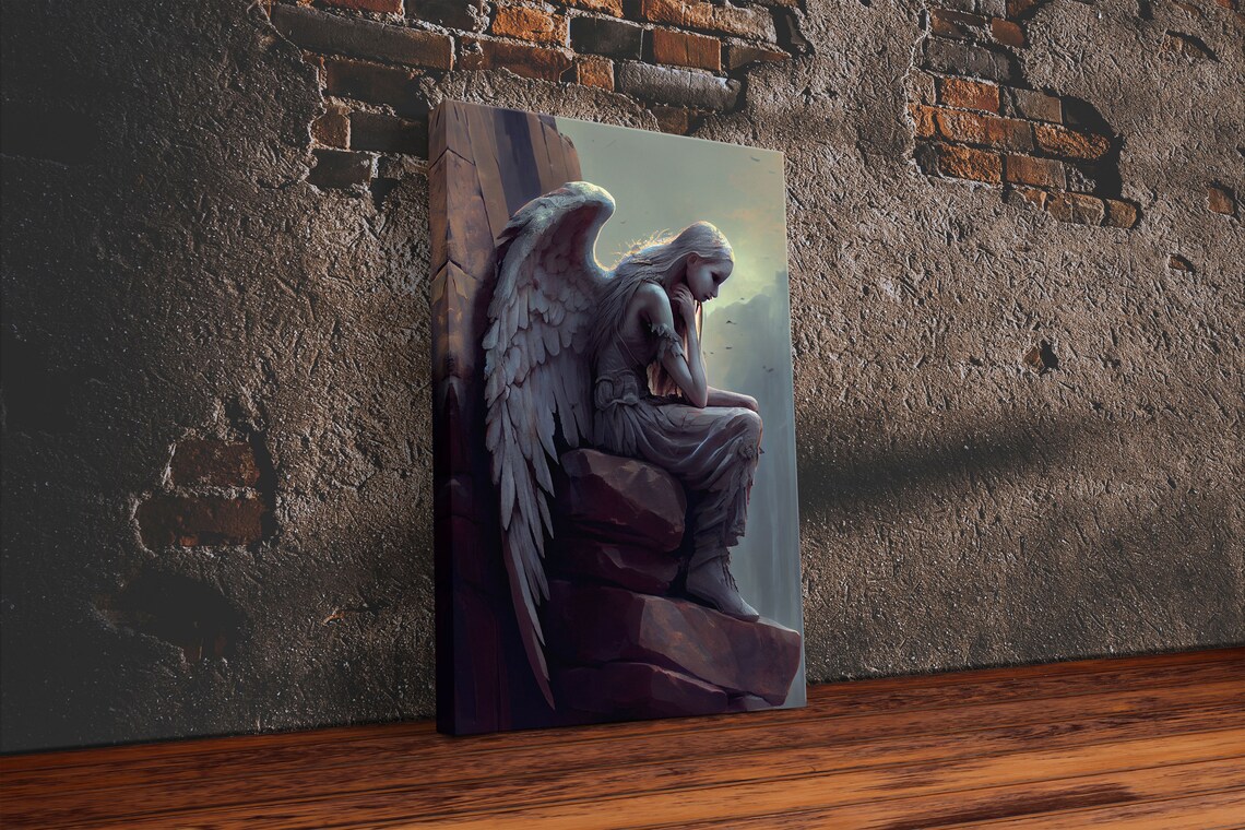 Sad Angel on a Roof Art Print, Figurative Decor - Image 6