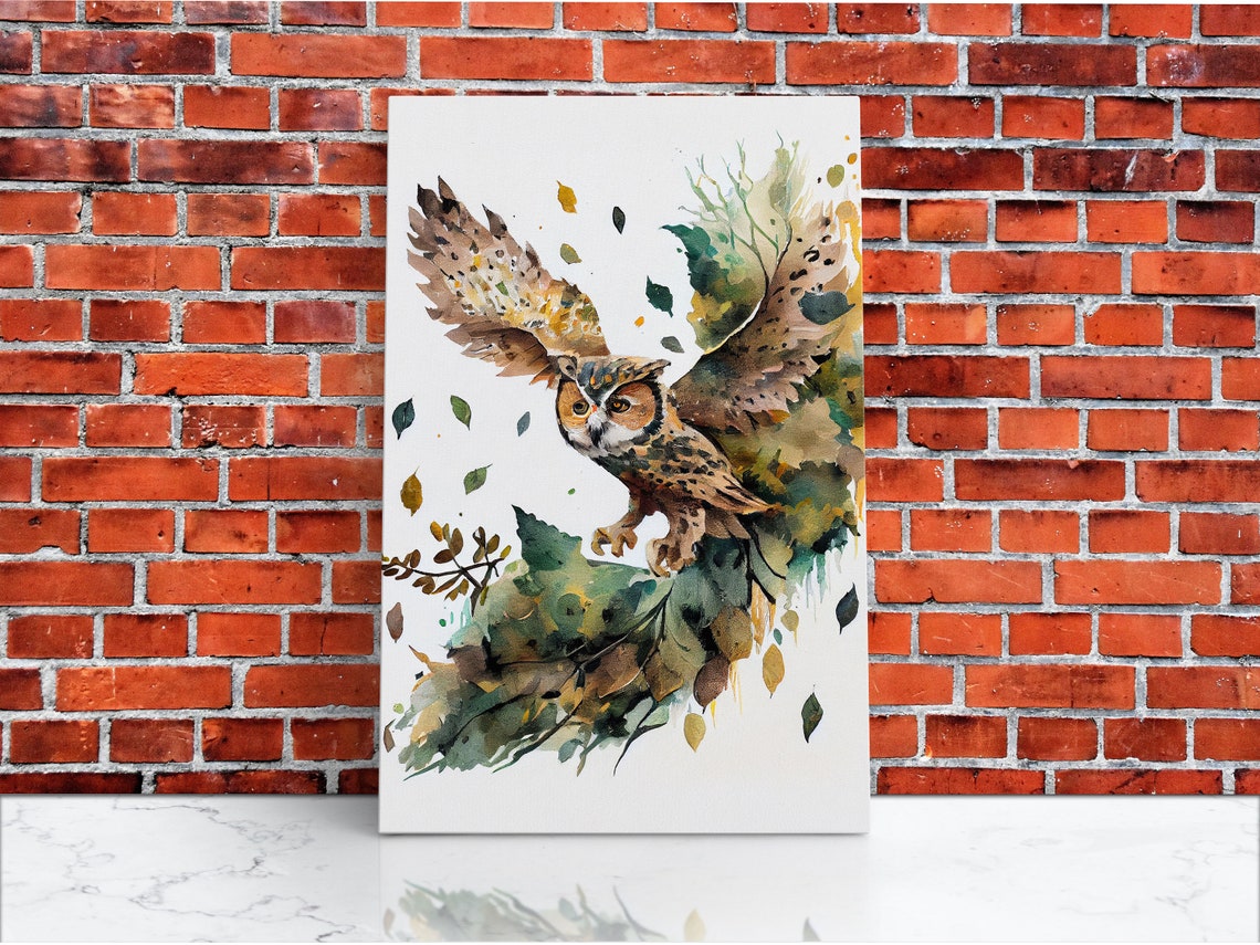 Owl In Flight Watercolor Painting Spreading Wings Bird Print - Image 5