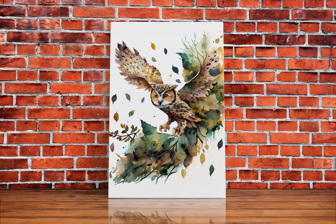 Owl In Flight Watercolor Painting Spreading Wings Bird Print - Image 3