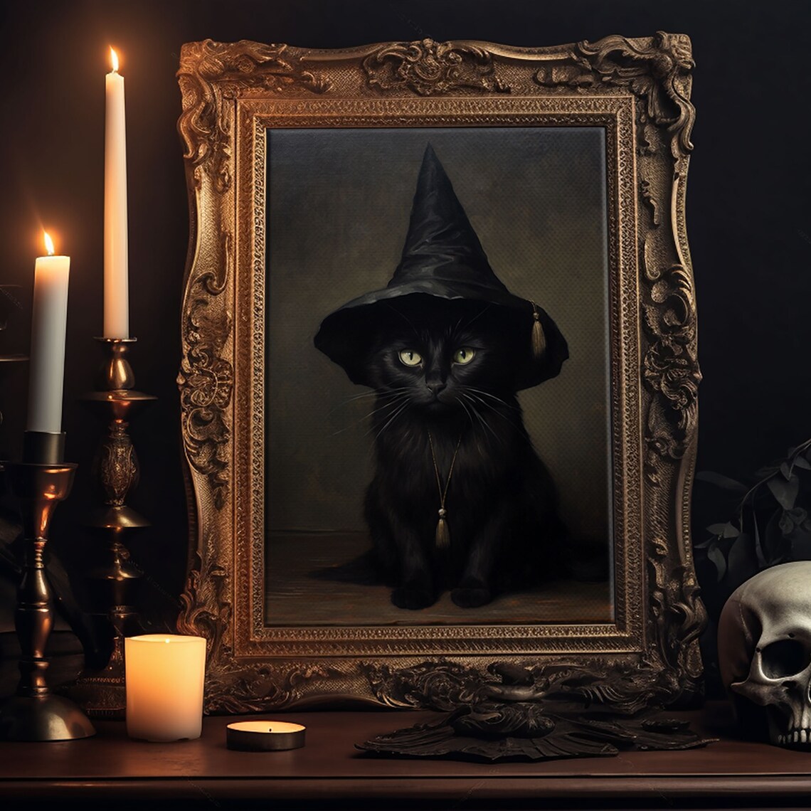 Witch's Familiar Cat Halloween Art Print, Black Cat - Image 5