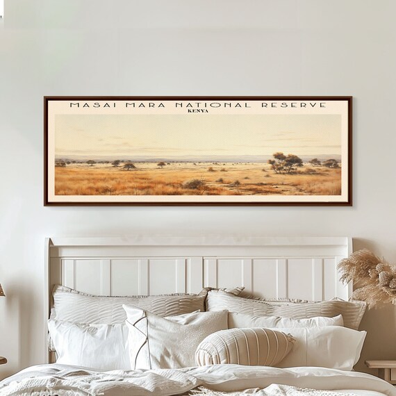 Masai Mara National Reserve Travel Print Wall Art Panoramic Travel Poster Retro Style Home Decor Wall Hanging Travel Gift Idea