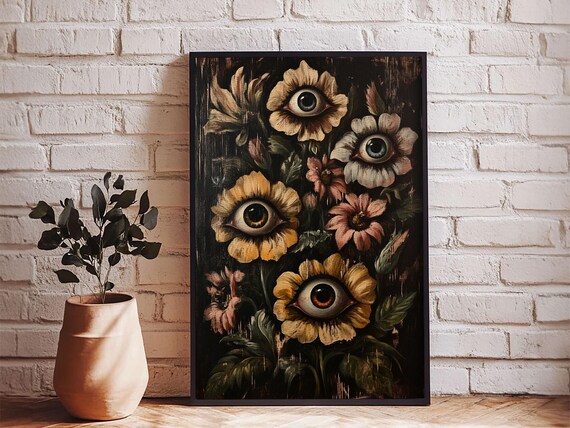 Gothic Flowers With Eyes Dark Botanical Macabre Painting Print