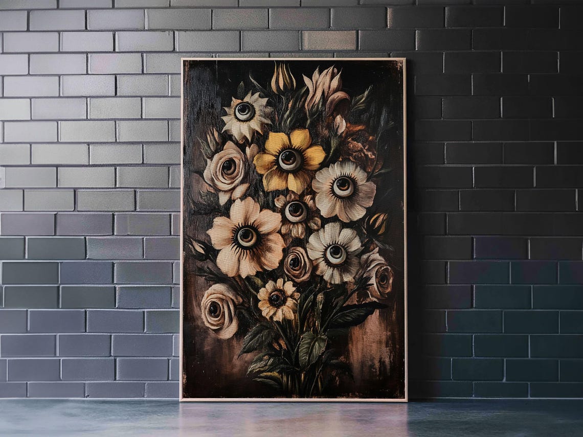 Dark Academia Flowers With Eyes Spooky Botanical Painting Print - Image 5