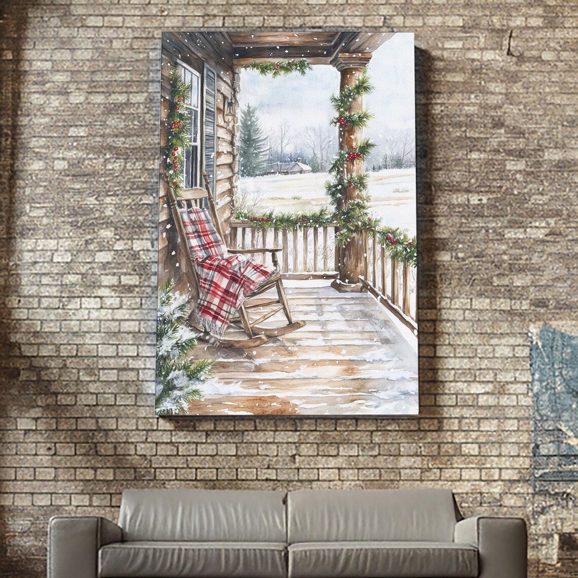 Snowy Farmhouse Porch Rocking Chair Christmas Garland Poster - Image 5