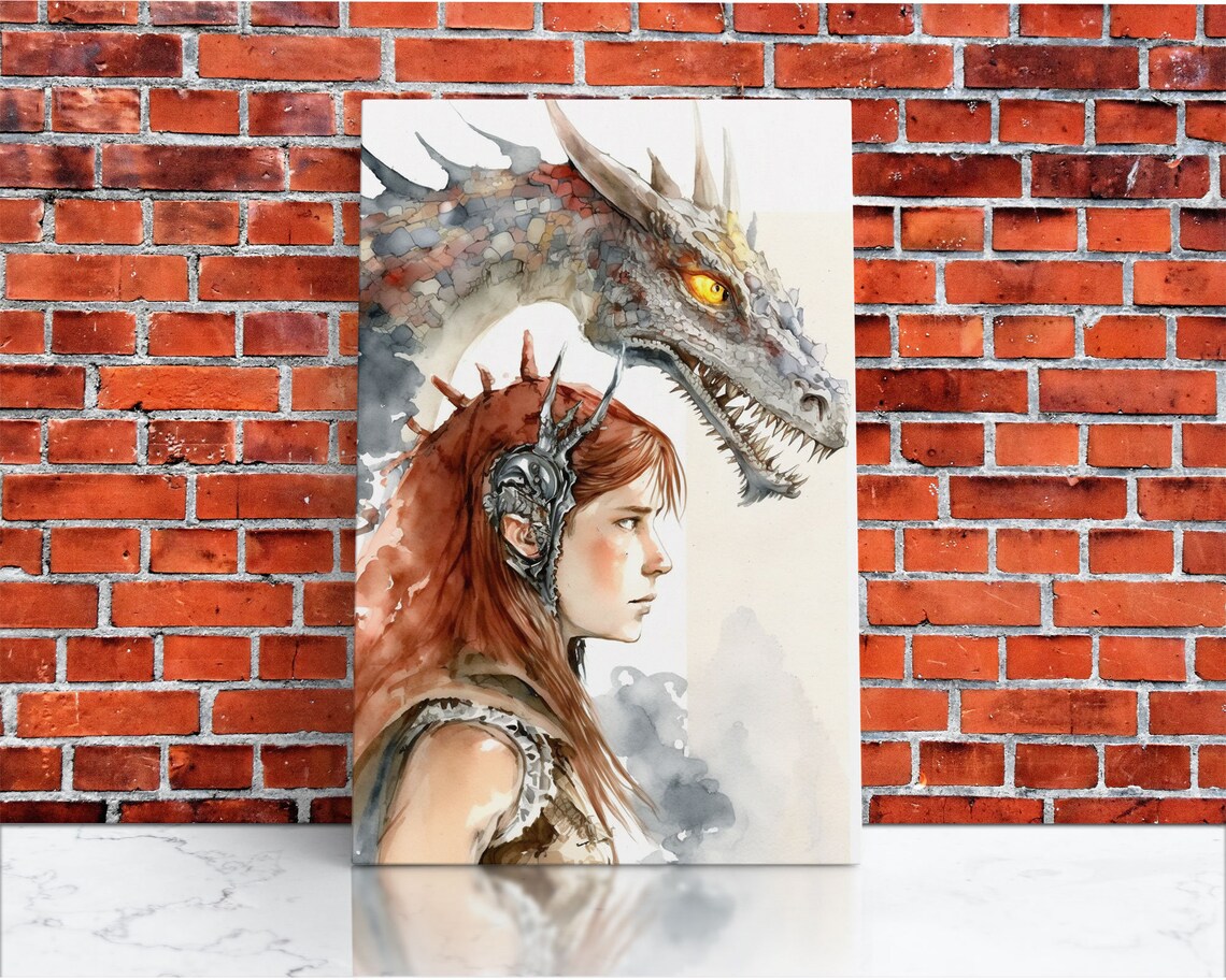 The Dragon Girl Dragon Painting Print Dragon Art Fantasy Art Fantasy Painting Wall Art Girl And Her Dragon Gamer Gift Wall Deco - Image 2