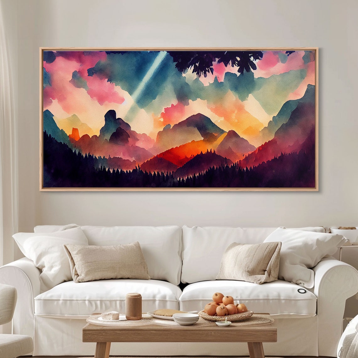 Mountain Artwork Print Horizontal Wall Art Large Watercolor Painting Panoramic Mountain Print Modern Landscape Art Original Art - Image 3