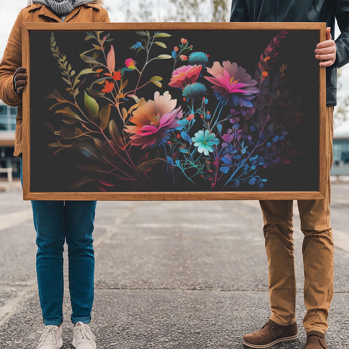 Wild Flower Art Black Background Framed Print Art Mothers Day Watercolor Painting Of Flowers On Living Room Art - Image 3