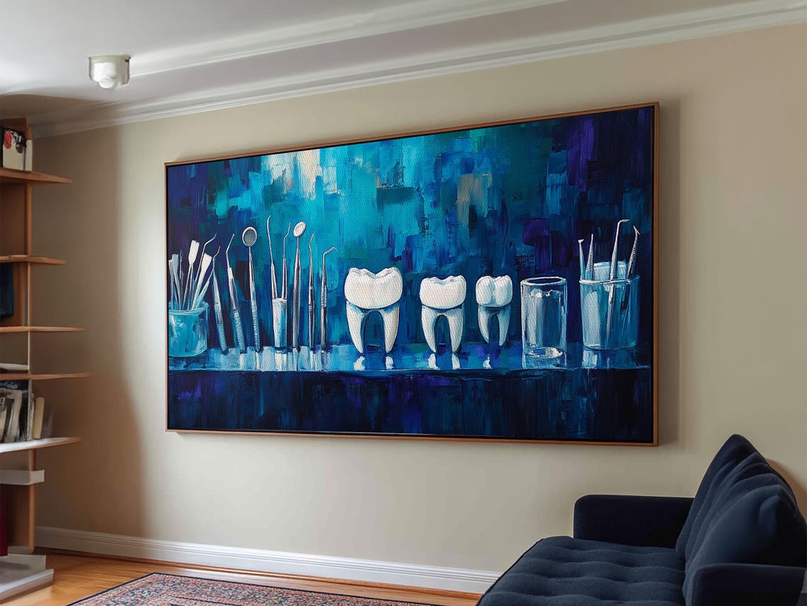 Modern Dental Tools Blue Teal Abstract Dentist Office Wall Decor Print - Image 2