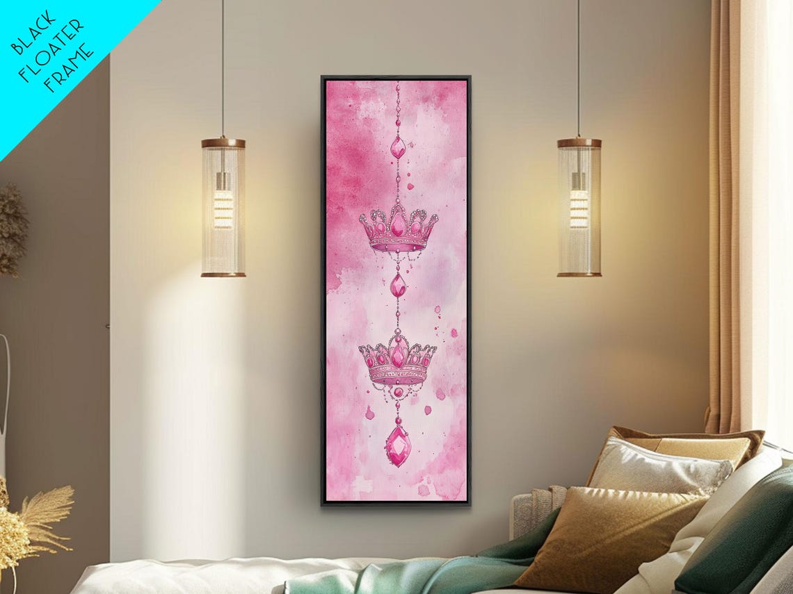 Ruby Crowns Hanging Chains Pink Watercolor Royal Gem Art Poster - Image 6
