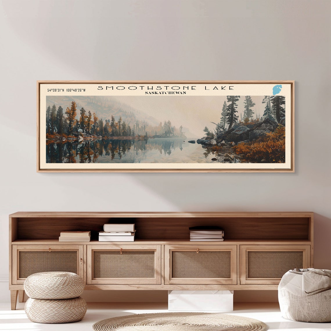 Smoothstone Lake Saskatchewan Misty Autumn Reflection Travel Poster - Image 3