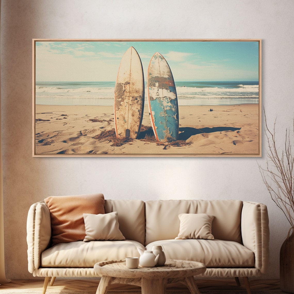 Abandoned Vintage Surfboards Sandy Beach Ocean Waves Retro Poster - Image 3