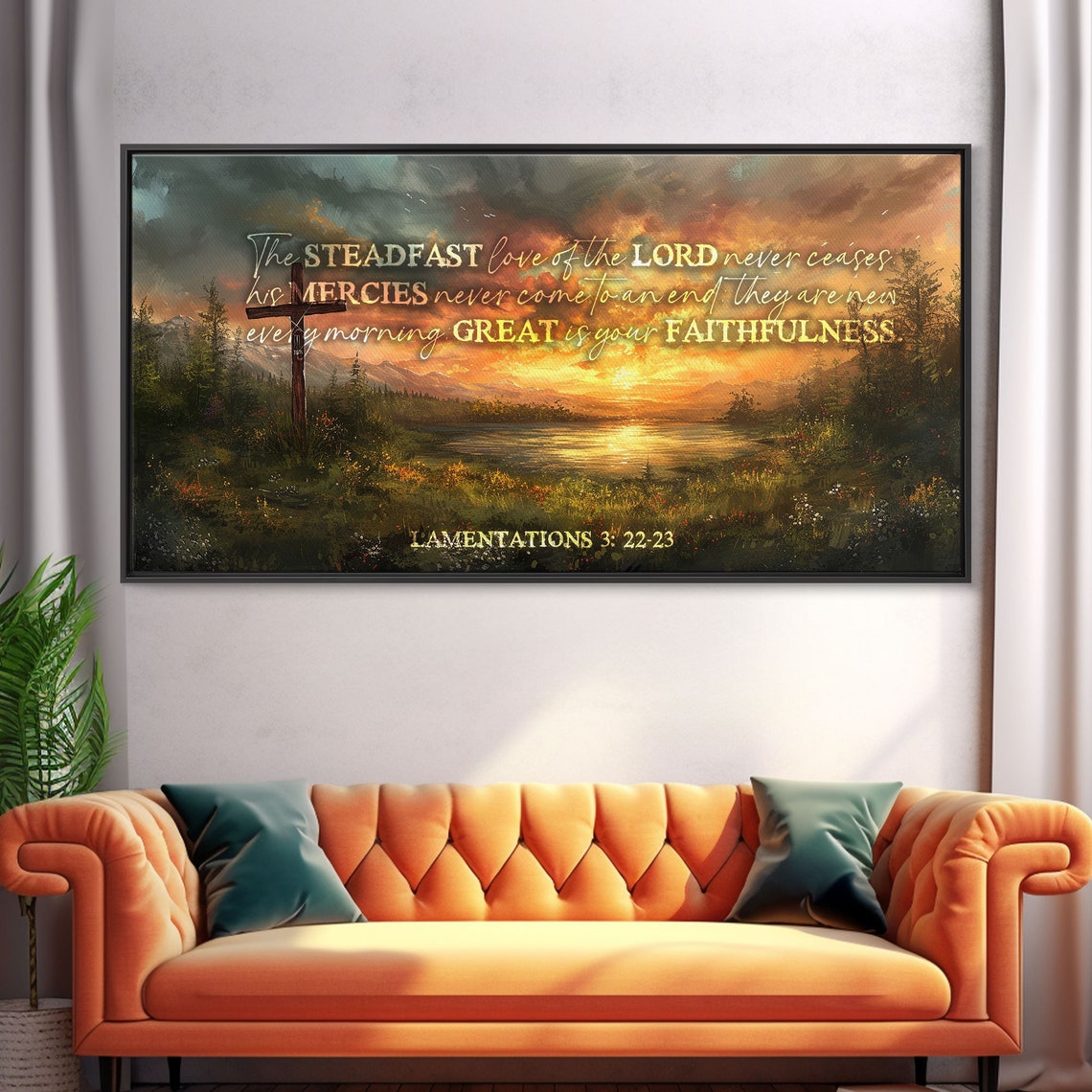 Lamentations 3:22-23 Great Is Your Faithfulness Cross Sunset Wall Art - Image 4