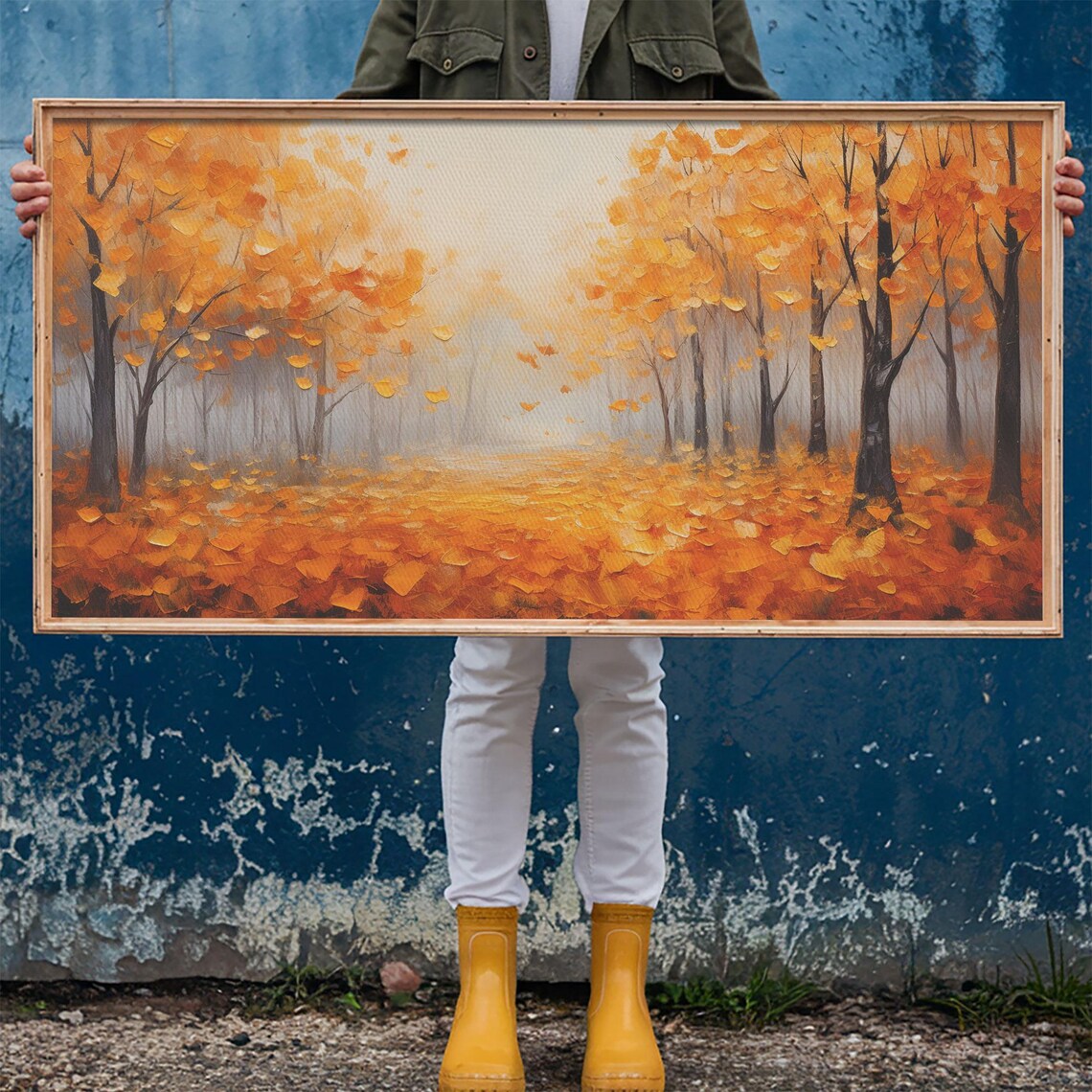 Golden Autumn Forest Falling Leaves Palette Knife Oil Painting Poster - Image 6