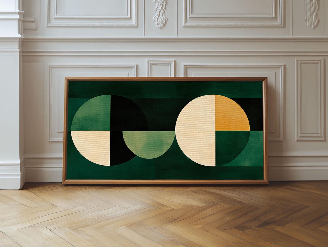 Abstract Wall Art Emerald Green Geometric Print Large Framed Modern Art Mid Century Abstract Home Decor Minimalist Statement Piece - Image 3