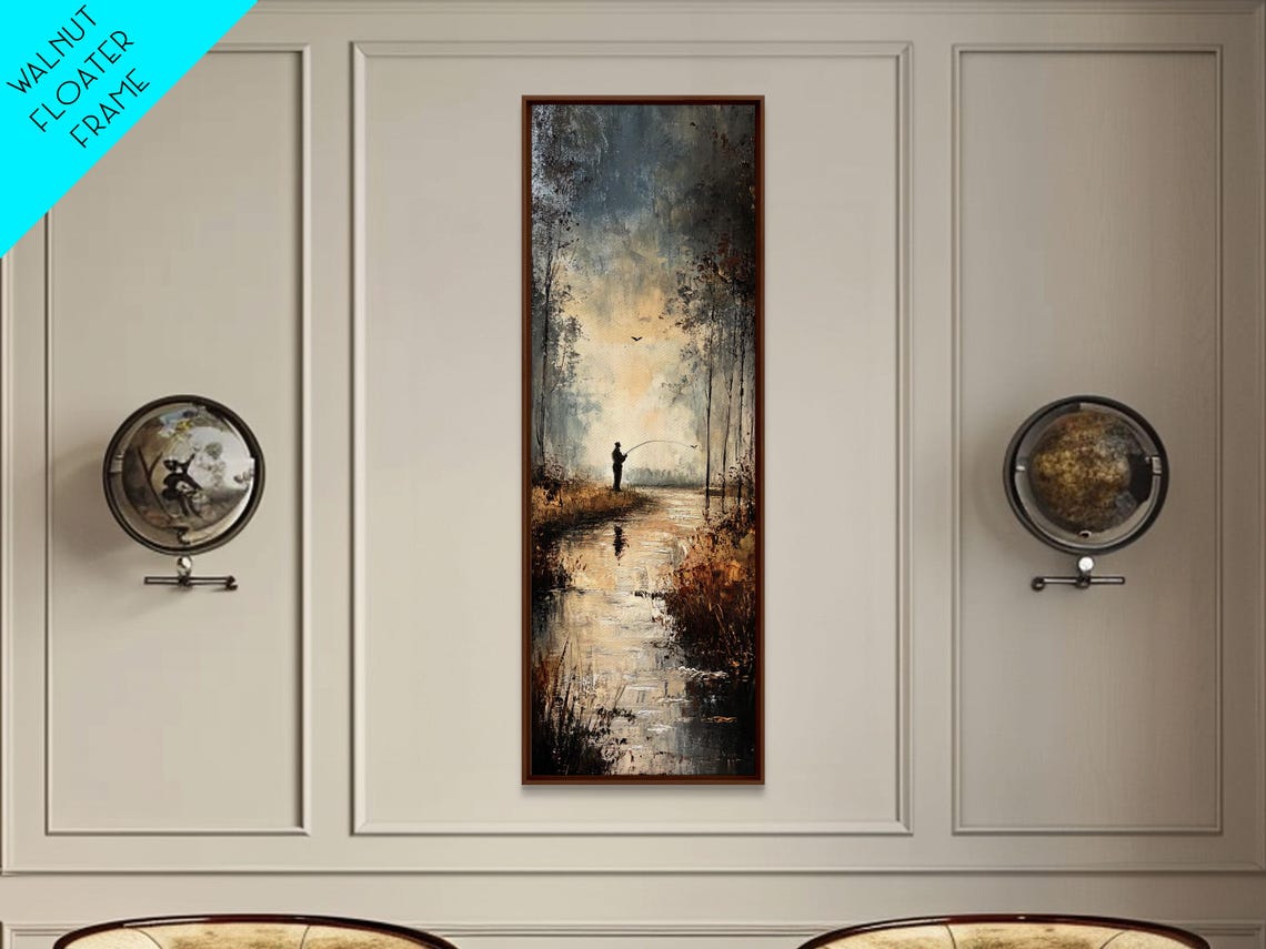 Fisherman On Misty Riverbank At Dawn Impressionist Nature Poster - Image 4