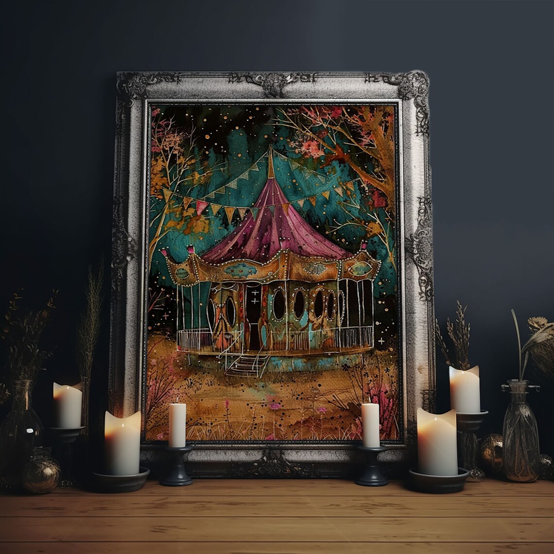 Nighttime Haunted Forest Path, Halloween Artwork