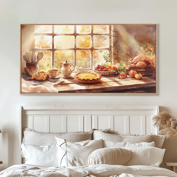Thanksgiving Harvest Table Pumpkin Pie Turkey Window Art Print
