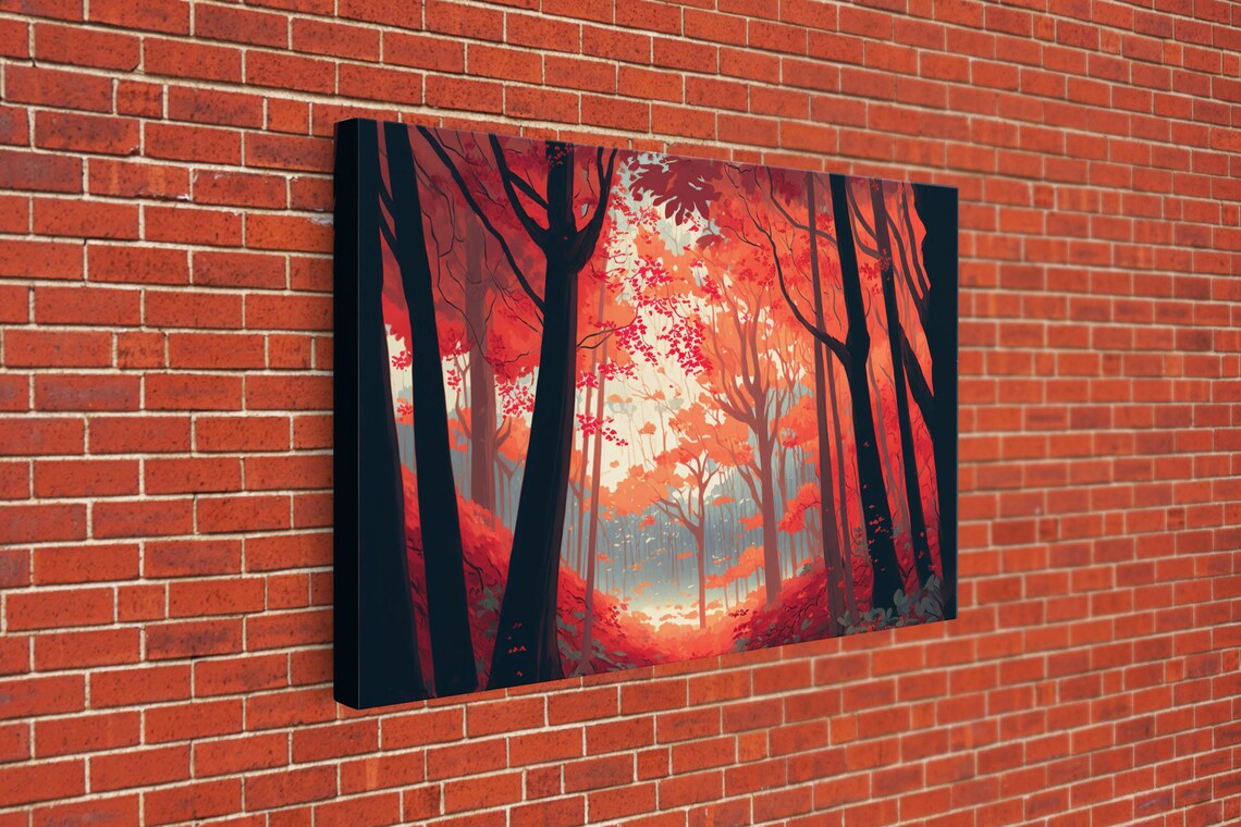 Red Autumn Forest Fiery Orange Foliage Dark Trees Fall Wall Art Poster - Image 3