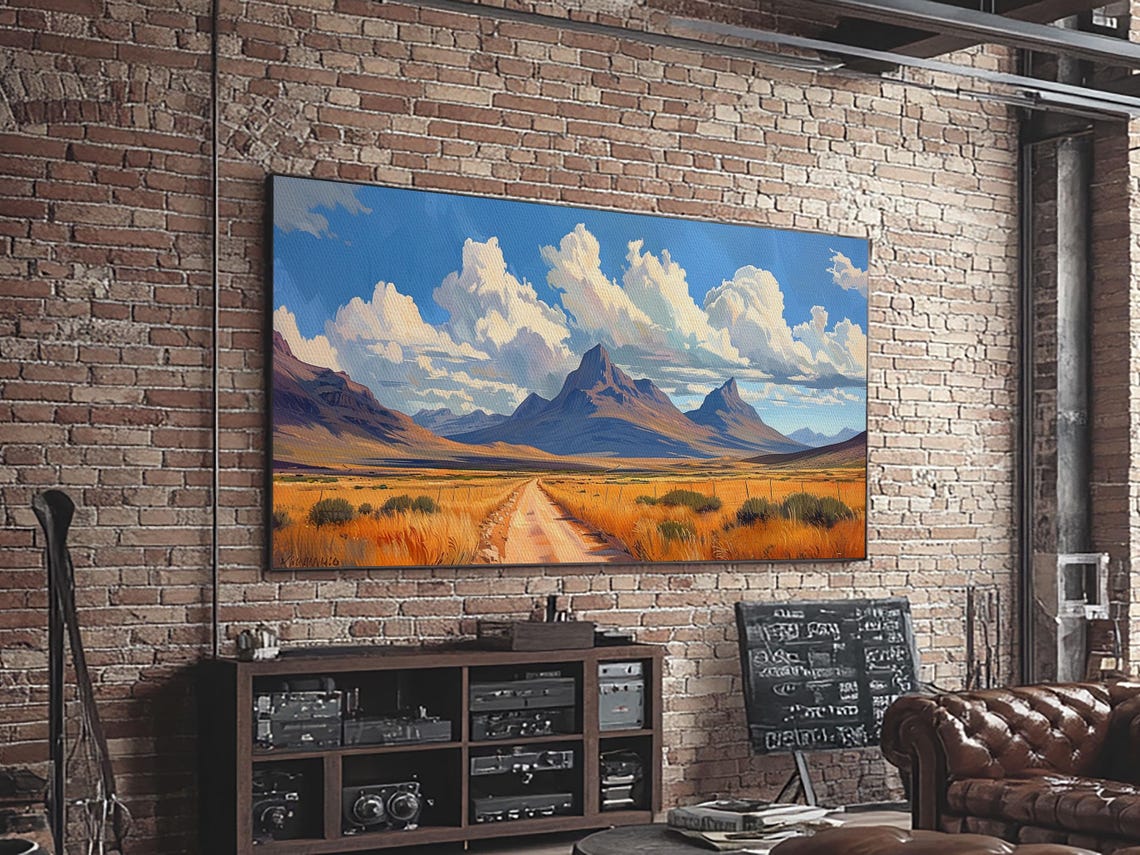 Desert Dirt Road To Purple Mountains Golden Grass Landscape Poster - Image 5
