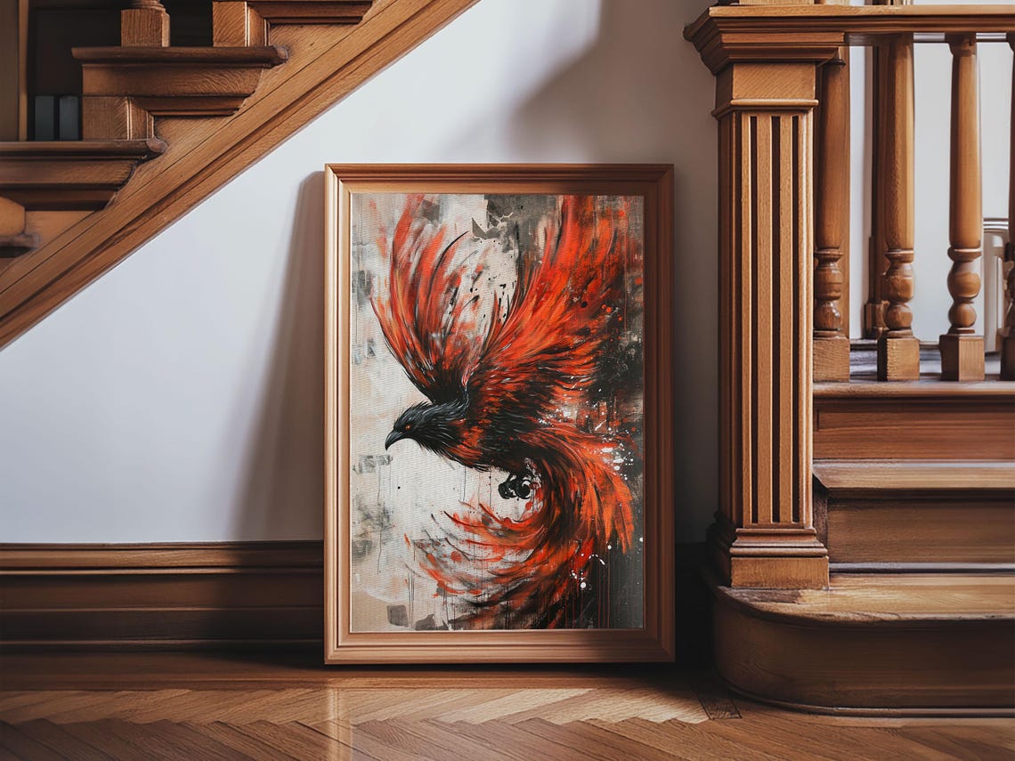 Rising Phoenix Flaming Wings Dramatic Red Black Bird Art Print - Image 6