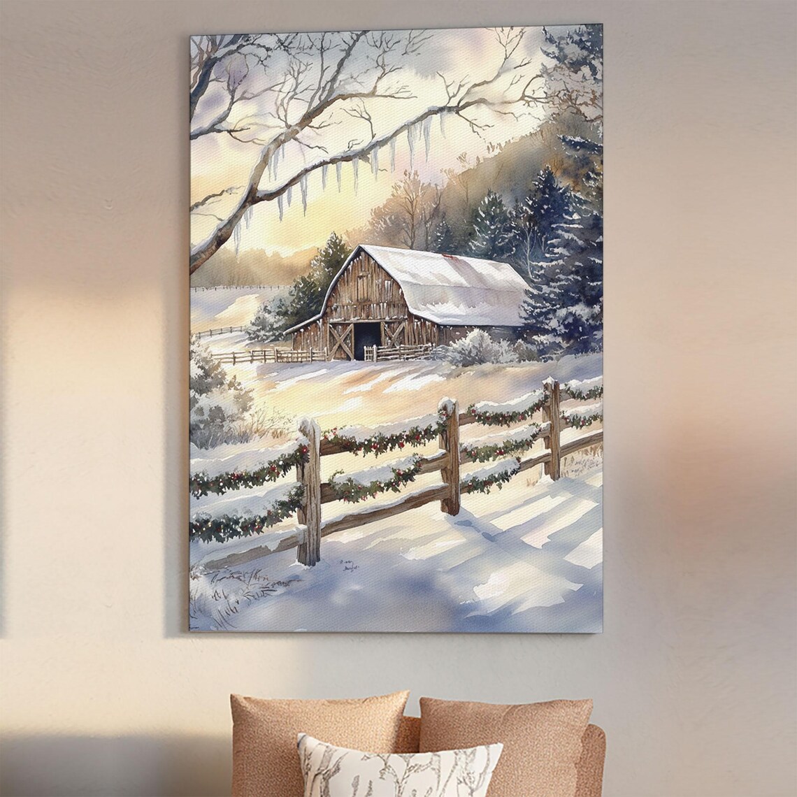 Winter Barn Painting, Winter Wonderland Art Print