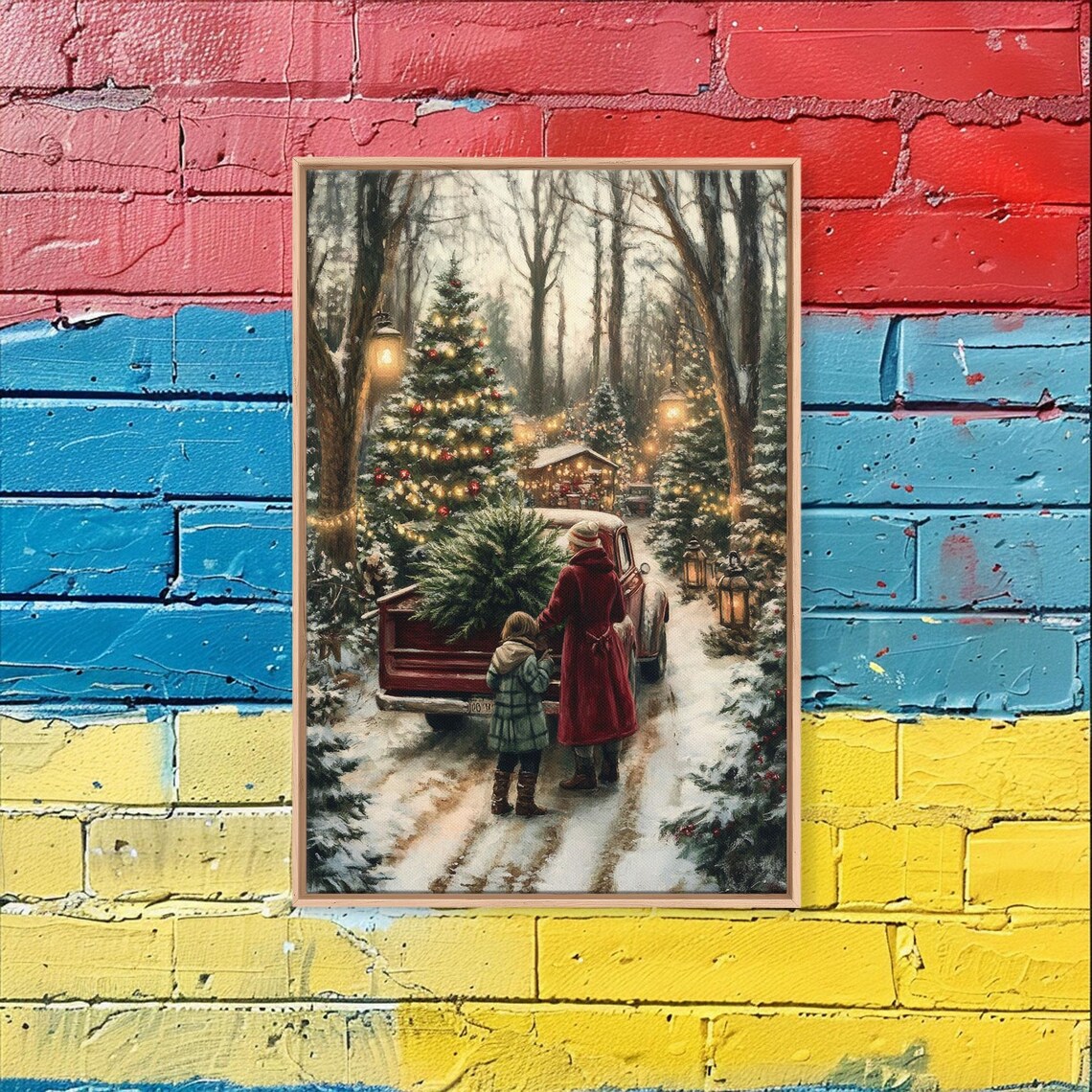 Rustic Christmas Tree Farm With Red Truck, Poster