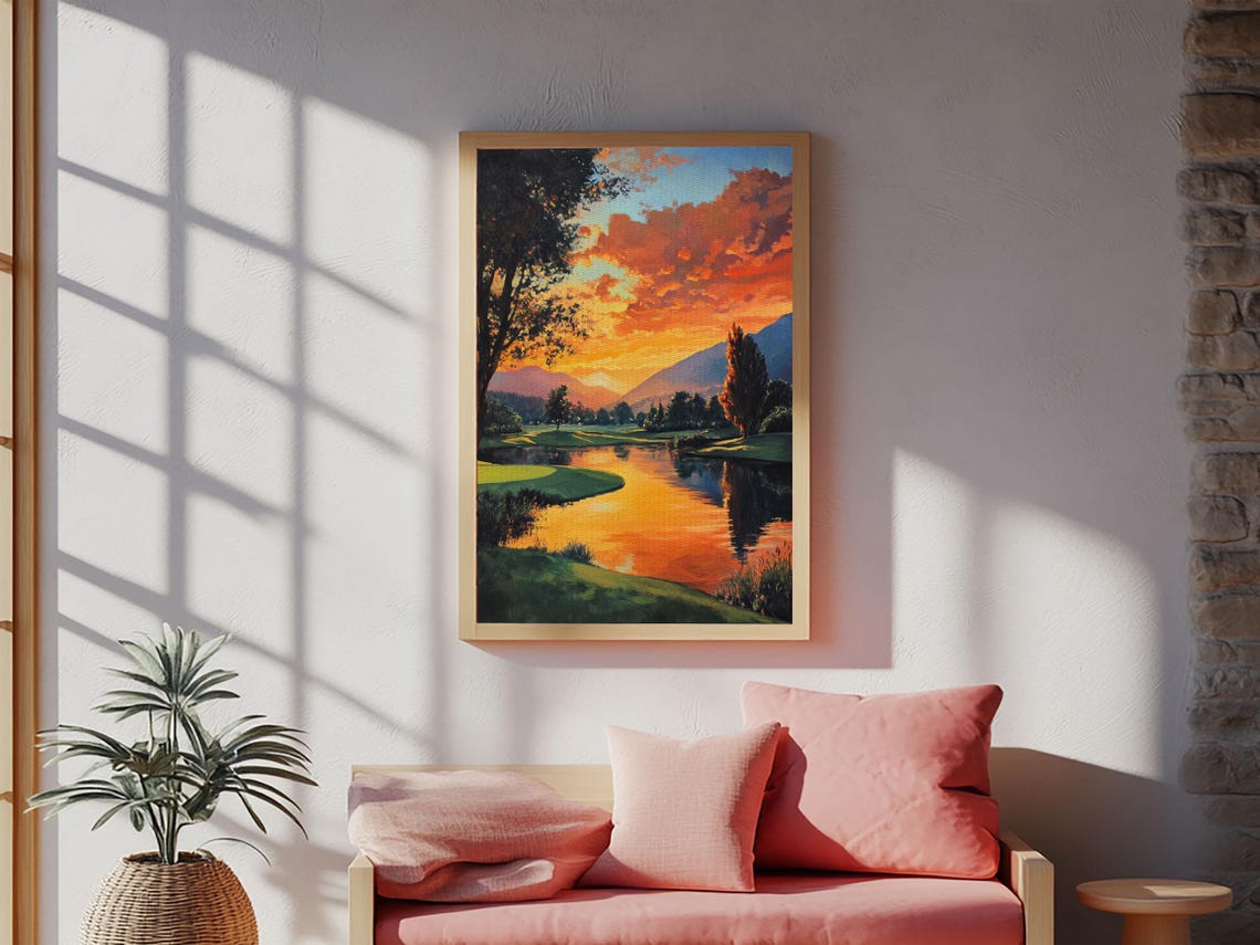 Golden Sunset Golf Framed Print Landscape Wall Art Rustic Horizontal Decor Living Room Painting Gift Idea For Him - Image 5